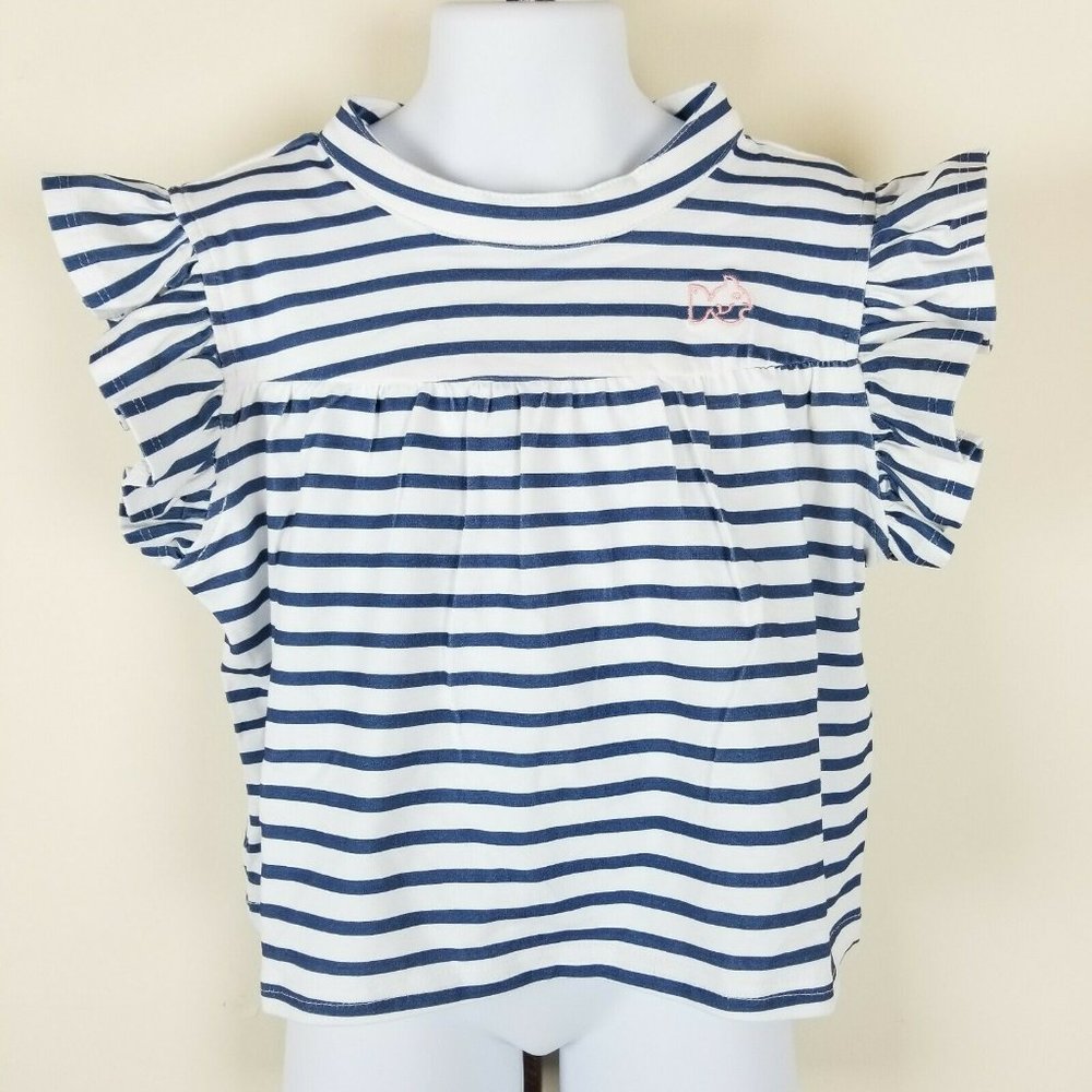 PRODOH Blue White Striped Flutter Sleeve Top